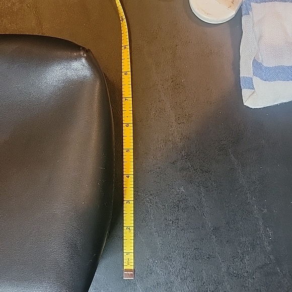 Black Bag w Strap Deep w/wooden handles.  Worn in some spots. Good condition. - Picture 5 of 10